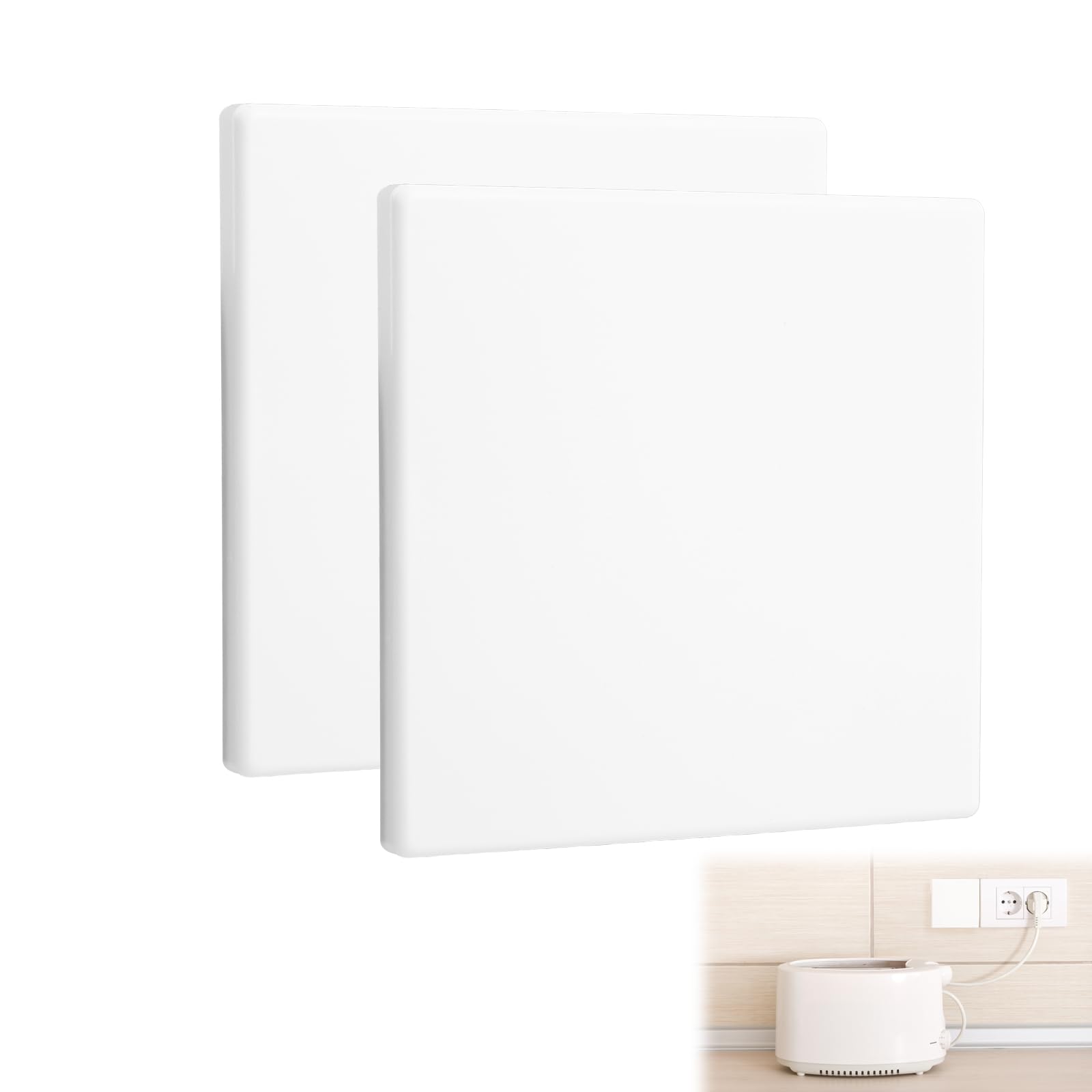 Placa De Pared Decorativa En Blanco, Set De 2 Unidades De 8,6 X 8,6 Cm, Fabricada En Plástico Sin Tornillos, Ideal Para Cubrir Enchufes O Interruptores No Utilizados, Fácil De Instalar Y Duradera