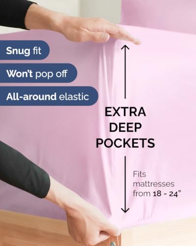 Image of Extra Deep Flex Top Split Head King Sheet Set - 6 Piece Breathable and Cooling Sheets - Hotel Luxury Bedding for Women, Men, Kids & Teens - Easy Secure Fit - Extra Deep Pockets - Light Pink
