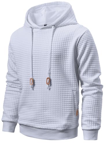 Mens Sweatshirts Long Sleeve Pullover Patchwork Plaid Jacquard Hoodie Casual Drawstring Hoody Top