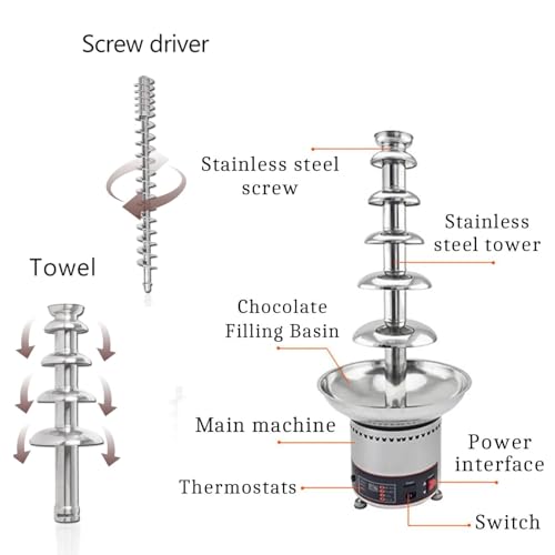 300W Commercial Chocolate Fountain 3-Tier Fondue Machine with Temp Control, Rust-Proof Stal nierdzewna, Idealny na imprezy Weddings Wydarzenia