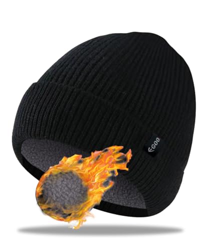 EGOO - Bonnet Hiver Classique pour Hommes et Femmes à Revers Ultra Douillet en Tricot Extensible Chaud en Laine