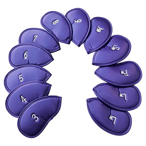 Janjunsi 12 Pcs/Set Golf Clubs Iron Head Covers PU Leather with Number Pattern Waterproof Putter Irons Clubs Headcovers (Purple) Cover