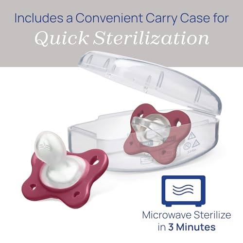 Image of Chicco PhysioForma Dual Soft Orthodontic Pacifier for Babies 16-24 Months, 100% Soft Silicone, Supports Breathing, One-Piece Design, Included Sterilizing Case, BPA Free, 2-Pack, Mulberry