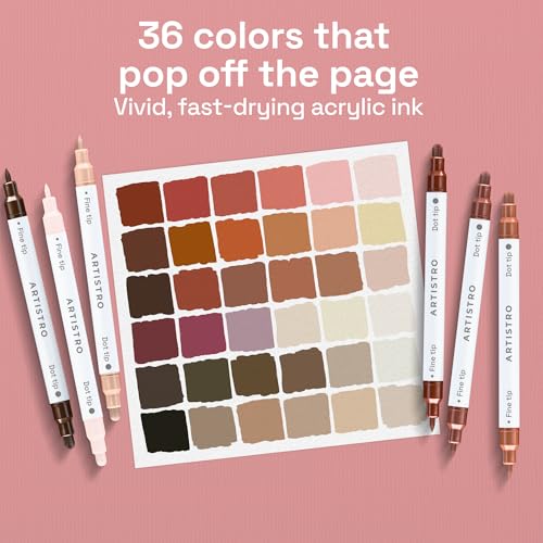 Image of ARTISTRO 36 Skin Tones Dual-Tip Acrylic Paint Markers - Paint Pens Set with Dot & Fine Tips for Fabric, Rock, Glass, Wood, Coloring Books - Arts & Crafts Gift - Classroom Must Haves & School Supplies
