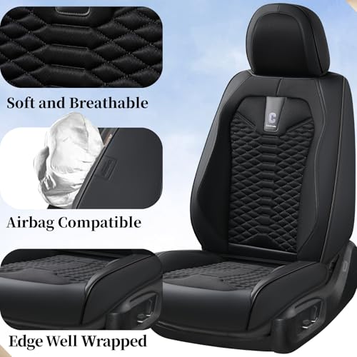 Image of Coverado Car Seat Covers Full Set, 5 Seats Universal Seat Covers for Cars, Breathable Fabric& Faux Leather Auto Seat Cushions, Front and Rear Seat Protectors Fit for Most Sedans SUV Truck, Black