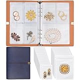 ChezMax Jewelry Organizer, Jewelry Storage Book with Pockets, Foldable Earrings Travel Album, PU Leather Accessories Holder Booklet for Necklace Rings (64 Grids+64 Anti-Oxidation PVC Bags) Blue