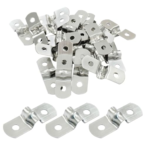 Image of 25 Pack, 1 /4 Inch (5mm) M5 Rigid Pipe Strap, Stainless Steel | Two Hole Cable Strap, U Bracket Conduit Clamp, For Fixing Tube, Cable, Pipe, Silver