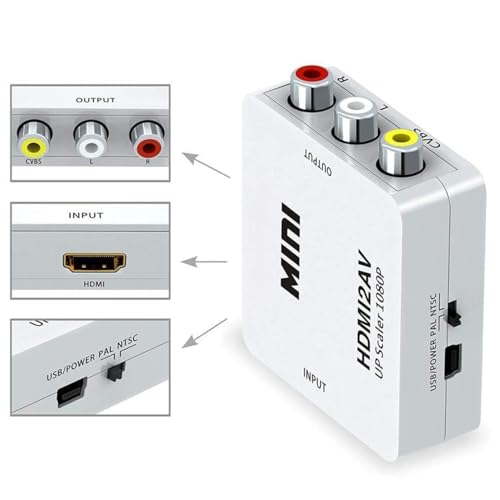 Image of NEXSA HDMI to RCA Converter 1080p Digital to AV Composite Video Adapter | Converts digital HDMI video to analog CVBS RCA composite outputs. Supports standard PAL and NTSC display formats.
