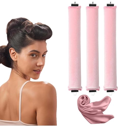 SHUOHONG 3 Pezzi Bigodino Lungo per Boccoli, Senza Calore Bigodini per Boccoli, Fascia Bigodino Capelli, Morbido Diy Bigodino Fascia Capelli in Seta, Duraturo Bigodini Morbidi per Dormire (Rosa)