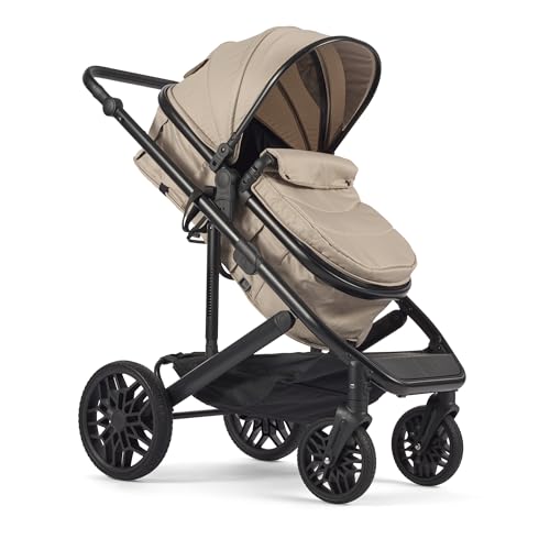 Lejoux™ Avant Baby-Kinderwagen-Reisesystem – Größerer, faltbarer Kinderwagen mit Babywanne, 5-Punkt-Gurt, verstellbarem Sitz, übergroßem Korb und Einhand-Faltung – Schwenkräder und Regenschutz (Beige)