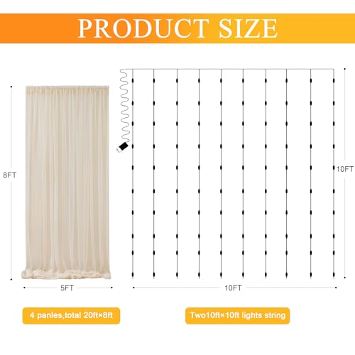 Cortinas de tul con luces 20FT x 8FT 4 paneles miniatura 2