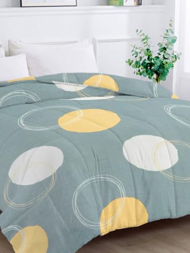 Image of HOMEKART 220 GSM Premium Reversible Microfiber AC Comforter for Single Bed | Soft, Lightweight & Breathable All-Season 3-Layer Quilted Blanket (150 cm x 225 cm, Polkadot, Grey and White)