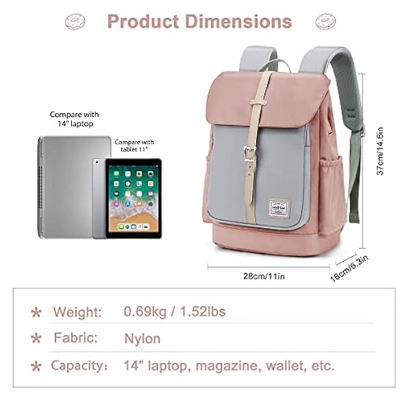WindTook Mochila Mujer Casual Mochila para Portatil Mujer 14 Pulgadas Mochilas Escolares Mujer Mochilas de Universiteria Colegio Trabaja Viaje 28x16x37CM Rosa,17L