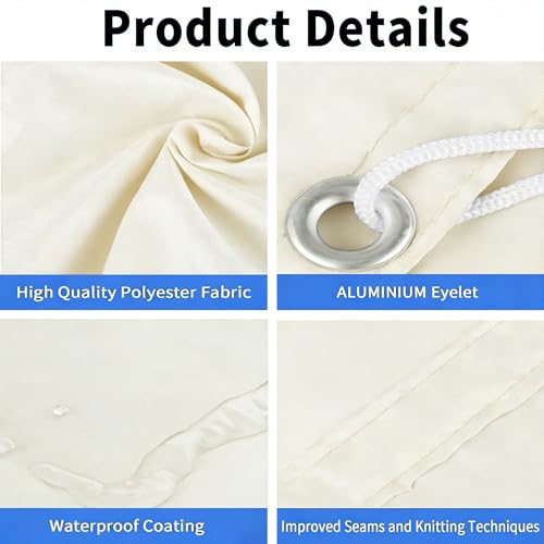 Toile d'ombrage rétractable vague 3x5m imperméable pour pergola de jardin crème - 4