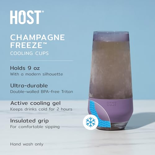 Image of Host Champagne FREEZE Double-Walled Stemless Wine Glass for Sparkling Wine, Glasses Drinking Set Cooling Cups, 9 Oz Plastic Colored Glassware, Deep Lilac Purple Set of 2