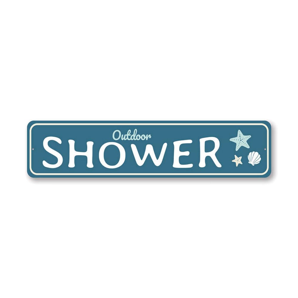 Outdoor Shower Beach Metal Sign Funny Man Cave Decor 4x16 Inch