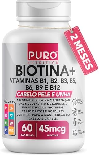 Biotina + Puro Nutrition Pele, Cabelo e Unhas, 45 mcg de Biotina ...
