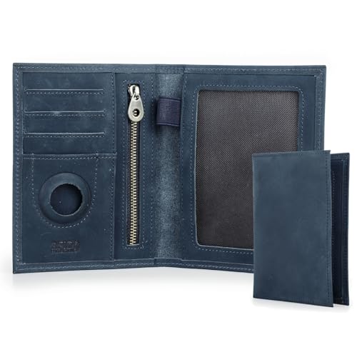 Porte-passeport Airtag en cuir pleine fleur luxe bleu chic
