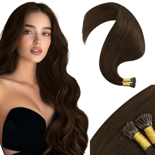 Moresoo I Tip Hair Extensions Human Hair Medium Brown Invisible