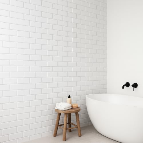 Image of Shower Panel X2 Panels 100% Waterproof 1000mm Wide x 2400mm Tall Wet Wall Bathroom Cladding PVC 10mm Thick (1m) (White Metro Tile (Gloss)