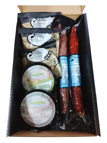 Cesta Gourmet Navidad a Elegir Chorizo y Salchichón Ibéricos + Paté Ibérico + Crema Jamón Curado + Pack 3 Picos de Pan | Caja Regalo Gourmet ((CAJA 3 - Con Pate Iberico))
