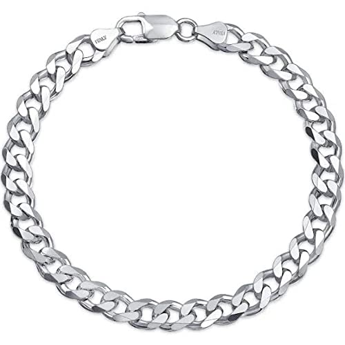 Verona Jewelers 925 Sterling Silver bracelet Italian Curb Cuban Link Chain Bracelet for Men 7.5MM, 8MM, 9.2MM, 11MM, 15MM,- 925 Sterling Silver Bracelet For Men, mens bracelet Silver Cuban Link Chain