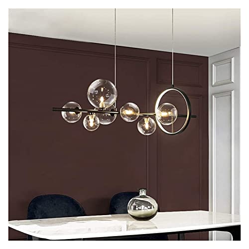Lustre boule en verre nordique d'exception avec structure noire ajustable de 120 cm
