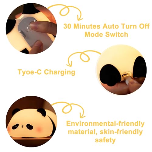 Image of VGRASSP Soft Panda Face Silicone Night Lamp Toy for Kids - Rechargeable and Color Changing Squishy Animal Light Gift for Babies and Toddlers - Color As Per Stock