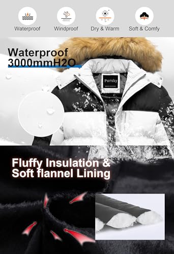 Image of Pursky Men's Puffer Jacket Waterproof Winter Bubble Coats Ski Parka Fur Hooded