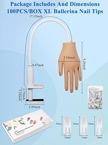 Practice Hand For Acrylic Nails, Flexible Movable Nail Practice Hands, 100Pcs Nail Tips Never Fall Off Finger Never Break Nail Hand Practice, Silicone Acrylic Practice Hand Fake Hand For Nail Practice #TOP5