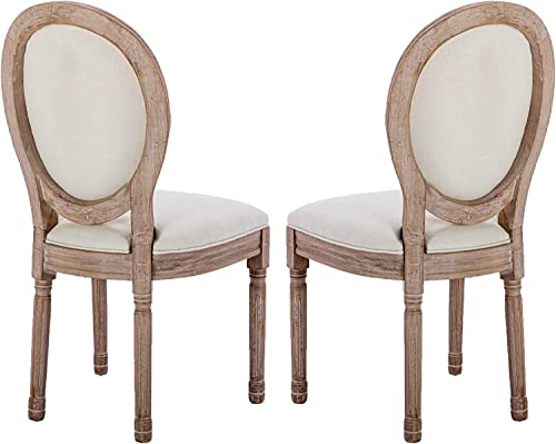 Dining Chairs Upholstered Fabric Chair French Wooden Desk Chair Farmhouse Chairs With Round Back Mid Century With Solid Rubberwood Leg For Dining Room Bedroom Kitchen Restaurant Beige Set Of 2 #TOP6
