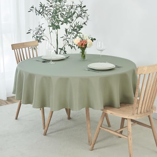Image of maxmill Round Weaved Texture Design Tablecloth Spill-Proof Wrinkle Free Soft Washable Table Cloth for Circular Table Cover, for Dining Room Banquet Parties Holiday Dinner, 90 Inch Sage Green