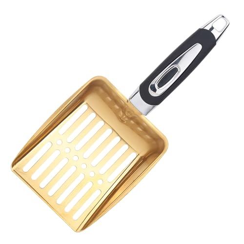 Zymoplas Poignée Ergonomique en métal de Pelle à litière pour Chat pour Une Pelle à litière Confortable en métal avec poussée Profonde, Or