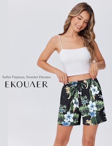 Image of Ekouaer Pajama Shorts for Women Soft Comfy Lounge Shorts Drawstring Pj Shorts Short Pajama Bottoms with Pockets S-XXL