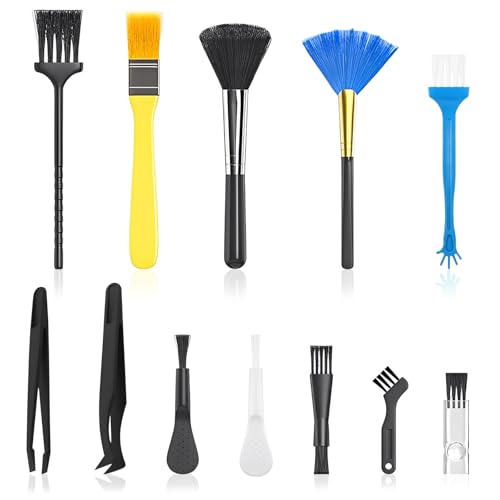 Juego de 12 cepillos antiestáticos de limpieza, juego de limpieza portátil con pinzas, cepillo de nailon para teclado para ordenador portátil, cepillo de limpieza pequeño para limpiar la placa base