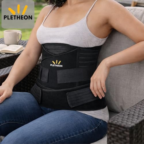 Image of PLETHEON 3-in-1 Postpartum Abdominal Belt for Women - After Delivery Belly, Waist & Pelvis Support | Tummy Compression Shapewear Wrap | Free Size 30-46 Inch | Neoprene Blend | Black