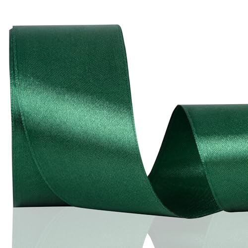 Dark Green Ribbon 2 Inch 25 Yards/roll Solid Satin Ribbon for Gift Wrapping Fathers Day Bow & Eternal Flower Making Floral Bouquets Party Decoration.