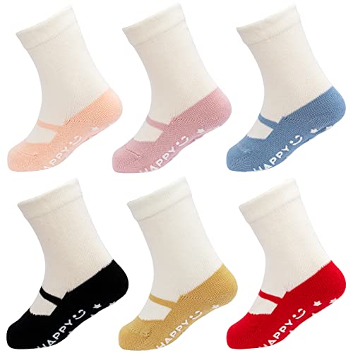 Looching Pack of 6 Infant Toddler Cotton Non-Slip Socks with Grips Cute Ballet Style Baby Boys Girls Ankle Socks