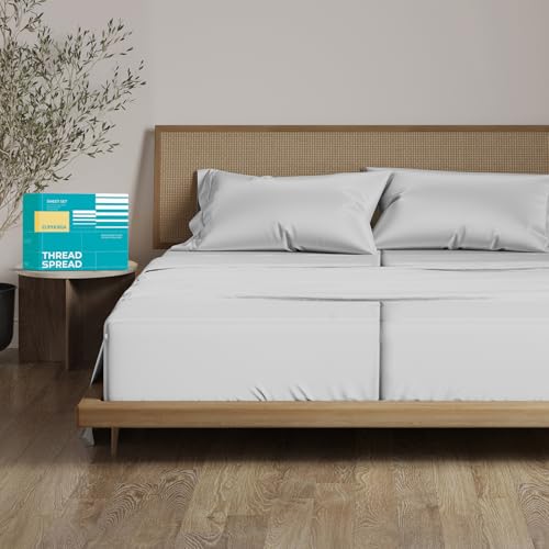 THREAD SPREAD 800 Series Egyptian Cotton Split King Sheets Set, Silver