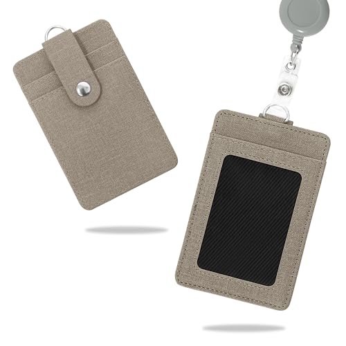 Image of Conisy ID Badge Holder with Retractable Lanyard, Vertical PU Leather ID Badge Card Holder with 2 Card Slots for Women Men (ID Badge Holder Grey)