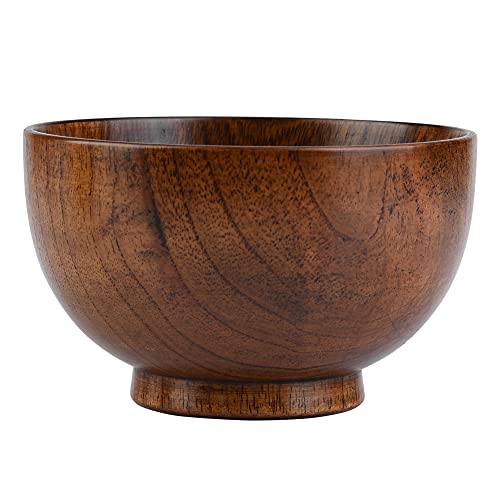 Wooden Bowl, Wooden Handmade Sturdy Salad Bowl, Jujube Wood Round Chinese Style Tableware, Heat-Resistant Wooden Food Container Suitable For Rice, Noodle, Mix Salad(11cm)