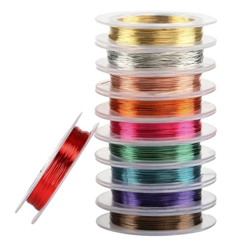 Naler 10 rollos de alambre de cobre, 0,3 mm de alambre de cobre mezclado para manualidades, bisutería, 10 metros / rollo