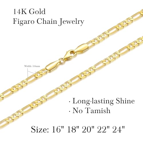 3.6mm 14K Gold Necklaces for Women Gold Chain for Men 14K Golden Chain Necklace Women Dainty Necklace for Men Elegant Dance of Light Golden Jewelry for Womens 16,18,20,22,24in2