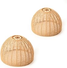Handwoven Dome Pendant Lampshade Natural Rattan-Style Ceiling Light Shade in Tight Weave Design Boho, Coastal & Minimalist Home Decor (H 23cm x W 29cm) Pack of 2