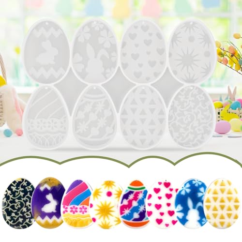 AKONE Molde de silicona de Pascua con forma de huevo de Pascua, 8 unidades, moldes de silicona, molde de silicona para huevos de Pascua, decoración de Pascua, regalos de Pascua