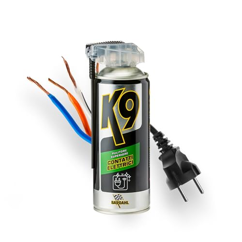 Bardahl K9 - Pulitore Superiore Contatti Elettrici, Detergente Sgrassatore Spray per la Pulizia di Contatti Elettrici, Elimina Grasso, Olio, Polvere e umidità, Crea Film Antiossidante, 400 ml