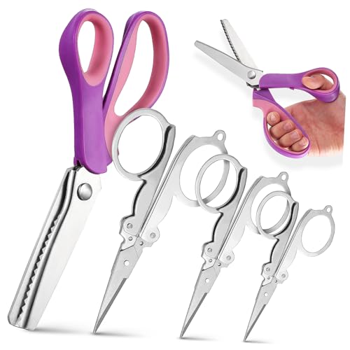 AKOOSY 4stücke Teiliges Scheren Zackenschere Und Faltbaren Scheren Für Stoff Dekorative Kanten Ergonomisches Design Für Nähen Und Basteln