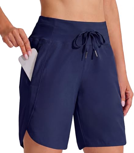 Image of Aseniza Women's Running Shorts Gym Sports Ladies Joggers High Waisted Navy