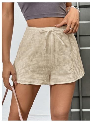 Women's Elastic High Waisted Track Shorts Casual Wide Leg Textured Drawstring Mini Shorts4