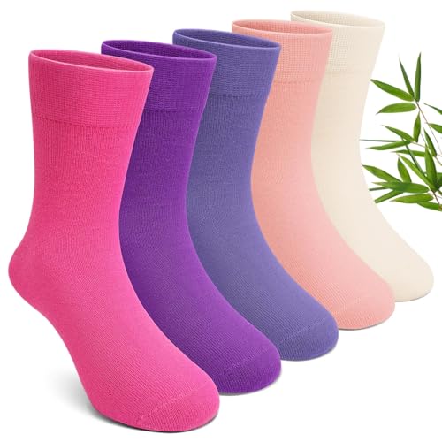 Artfasion Seamless Socks for Kids Girls: Bamboo Viscose Soft Breathable School Crew Dress Sensory Socks for 7-9 Years Boys Girls Daily Wearing 5 Pairs (Mix-Large)